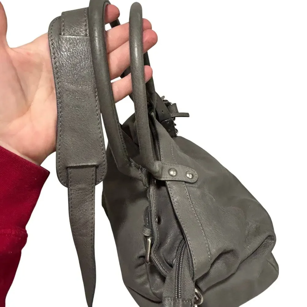 Garnet Hill Purse Gray Leather Made in Italy slouchy 2-way shoulder bag satchel